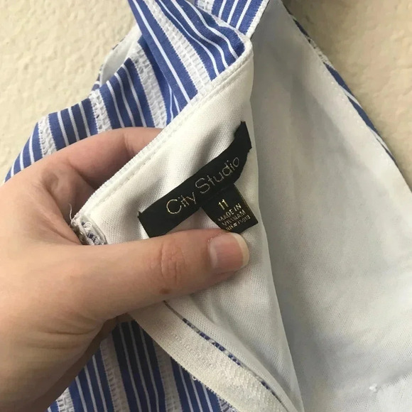 Striped City Studio Button Front Off Shoulder Dress - Picture 4 of 5